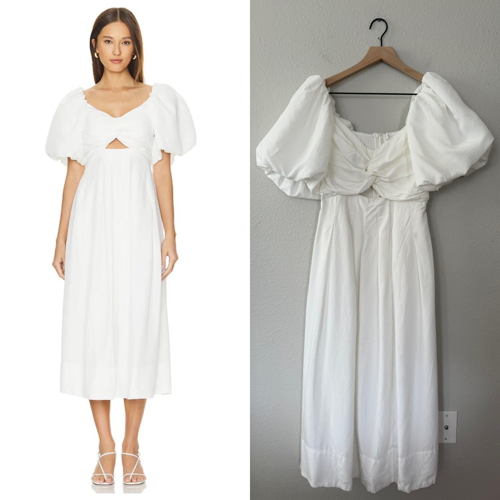 ASTR The Label x Revolve White Serilda Cutout Summer Dress Puff Sleeve Sz Small